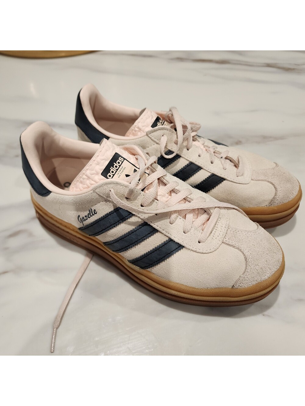 Adidas Gazelle Bold Women’s Suede Platform Sneakers Size 9 Beige Navy Gum